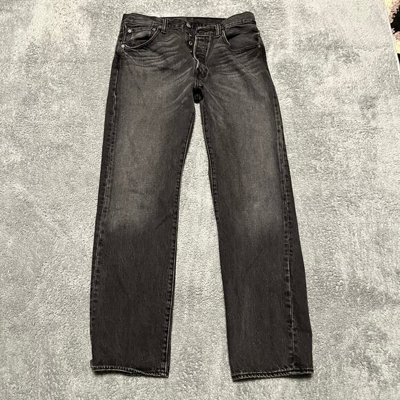 Levi’s 501 Jeans Mens 33 X32 Black Button Fly Taper Denim Pants - Picture 1 of 11